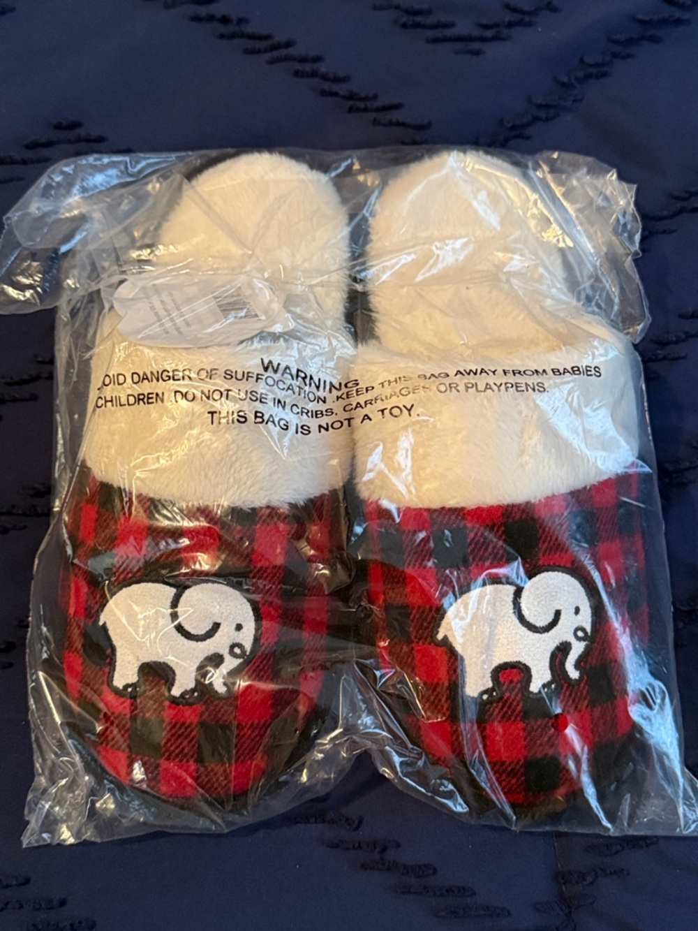 ivory ella Red Plaid Elephant Women's Plush Slippers
